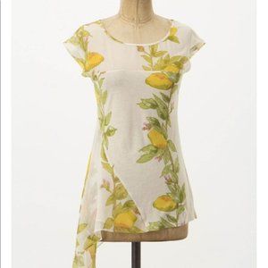Anthropologie Tiny aysemetrical Lemon sheer top